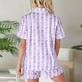 thumbnail image 4 of Womens Pajamas Set Button Lapel Beach Casual Short Sleeve And Shorts Womens Sleepwear,Purple,S, 4 of 7
