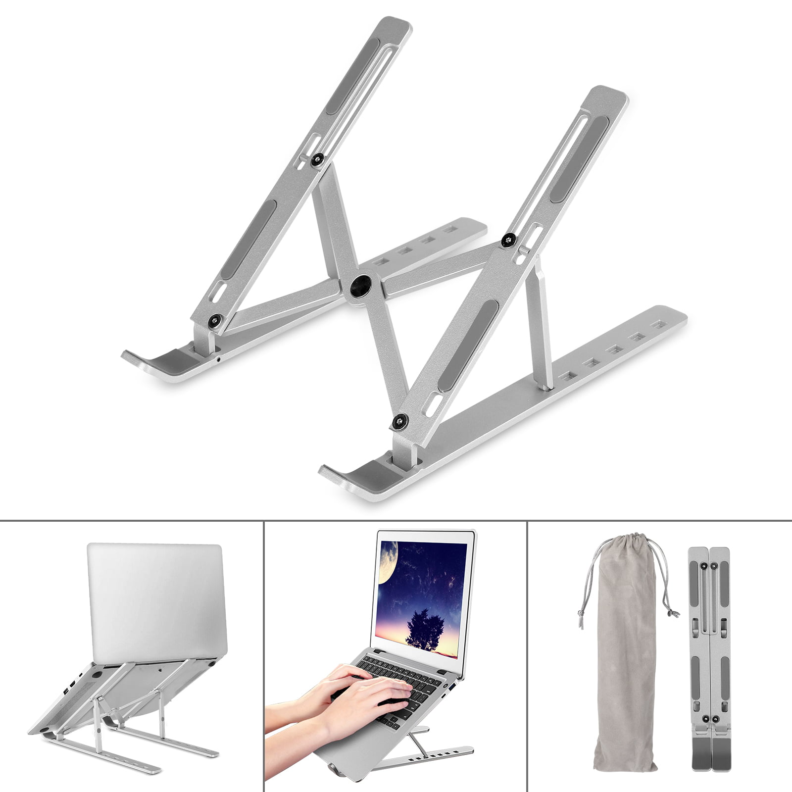 Color : Silver Lifting Notebook Stand Computer Bracket Folding Heightening Shelf 17 Inch Aluminum Alloy Desktop Cooling Base 