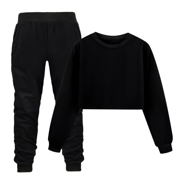 Sunnyoo Girls Casual Outfits Solid Color Crew Neck Pullover Sweatshirt Sweatpants Set