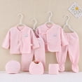 thumbnail image 2 of CAUYDY Infant Boys Going Home Outfits Baby Girls Sleepwear Preemie Clothing 2 Long Sleeved Top & 2 Pants & Warm Hat & Bib & Bellyband 7Pcs Cute Set Fall Sizes 0-3 Months,Light Pink, 2 of 5