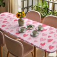 thumbnail image 3 of Valentines Day Table Cloths for 8 Foot Rectangle Tables, Pink Love Heart Patio Waterproof Elastic Fitted Tablecloths, Washable Rectangular Table Cover for Camping, 3 of 8