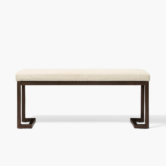 Boucle Covered Pelican Bench - Pearl White For Bedroom Ambiance Metal With Luxury Upholstery Cream Opulence