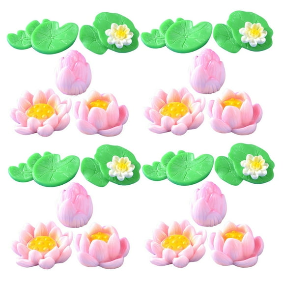 FRCOLOR 20pcs Miniature Resin Lotus Flower And Leaf Ornaments Fish Tank Terrarium Accessories Diy Micro Landscape Decor For Aquarium Pond Dollhouse Garden Home Decoration