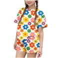 thumbnail image 2 of RKSTN Girls Ensembles pour Filles, T-Shirts à Col Rond à Manches Courtes à Imprimé Floral Coloré avec Shorts, Grande Enfant, Ensemble Pièce Two (Beige, 3-4 Ans), 2 of 6