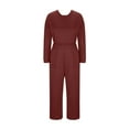 thumbnail image 6 of Aoujea Up to 50% off Womens Sweatsuits Plus Size Solid Color Round-Neck Elastic Waist Pockets Loose Jumpsuit on Clearance, 6 of 8