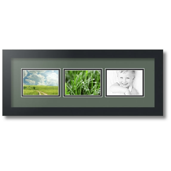 ArtToFrames Collage Photo Picture Frame with 3 - 3.5x5" Openings, Framed in Black with Forest Green and Black Mats (CDM-3926-67)