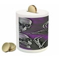 thumbnail image 2 of Skull Piggy Bank, Scary Creepy Spooky Happy Smiling Skeleton Boned Hand Art Print, Ceramic Coin Bank Money Box for Cash Saving, 3.6" X 3.2", Purple Grey and Black, by Ambesonne, 2 of 4