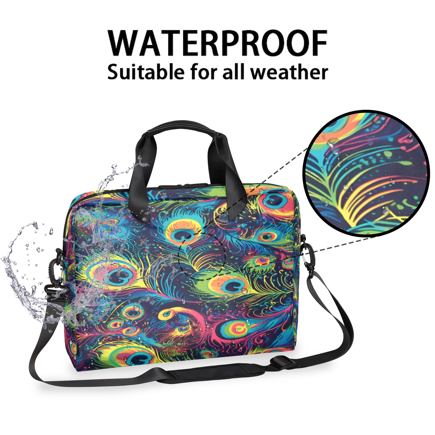 Herdesigns Peacock Feather Laptop Bag for Women Men, Computer Case Briefcase Messenger Bags, 15-15.6 inch Laptop Sleeve Shoulder Bag