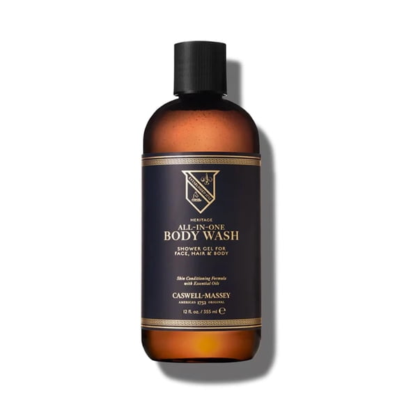 Caswell-Massey Heritage gel de baño todo en 1 para uso como lavado de cara, champú para lavado de barba, gel de lavado corporal y gel de afeitado, jabón Signature Heritage para hombres, 12 onzas líqui