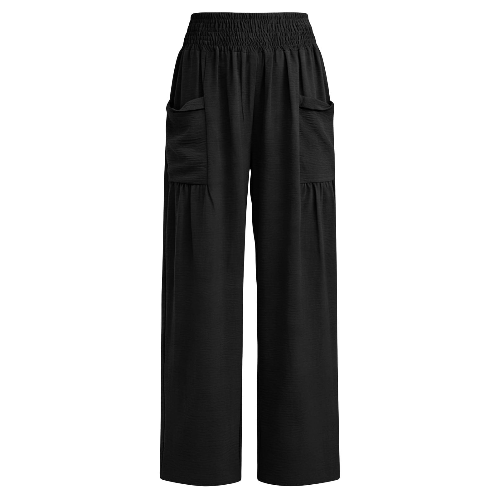 ZHYou No Boundarie Womens High Waisted Wide Leg Cargo Pants with Pockets Stretch Elastic Waist Loose Fit Casual Summer Pull On Pants Black Size XL