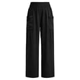thumbnail image 5 of Favoffer Women Elastic Waist Long Pants Solid Color Ruched Casual Pants Breathable Relaxed Fit Bottoms Fold Hem Pants with Side Pockets for Daily Lounge, 5 of 7