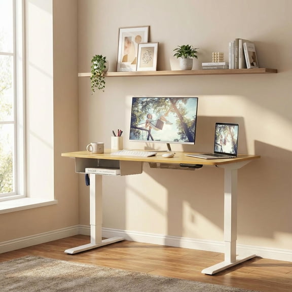Topcobe 48" Electric Standing Adjustable Desk with Control Panel and USB Port, Desks for Bedrooms, Ideal for Working and Studying, Natural