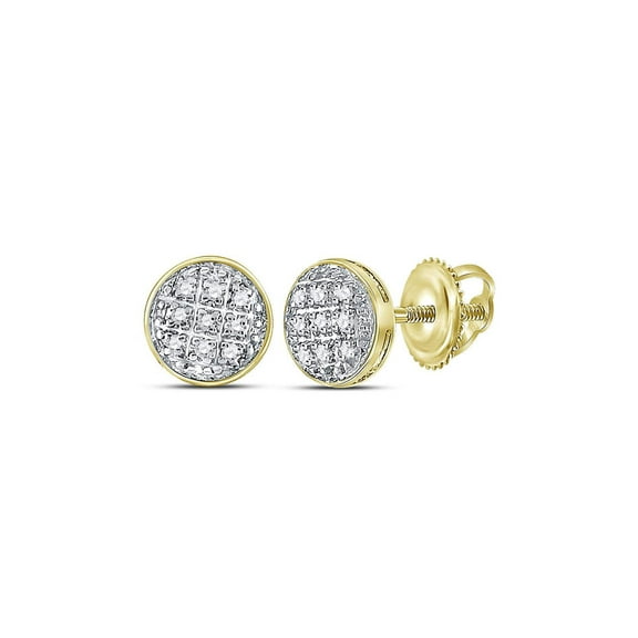 FB Jewels 10kt Yellow Gold Mens Round Diamond Circle Cluster Stud Earrings 1/20 Cttw In Pave Setting (I3 clarity; J-K color)