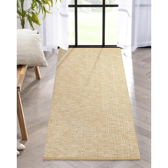 Runner LEEVAN, algodón tejido a mano, lavable, 60 x 150 cm, color canela