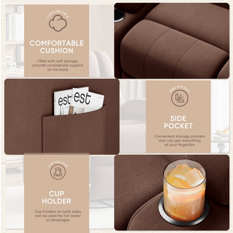 Vineego 360° Swivel Recliner Oversized Massage Rocking Chair Nursery Chair Power Living Room Furniture With Two Cup Holder,Brown