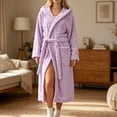 thumbnail image 6 of Womens Plush Robes Long Soft Jacquard Fluffy Bathrobe Hooded Robe Sleepwear with Pockets Rose Gold Free Size, 6 of 6