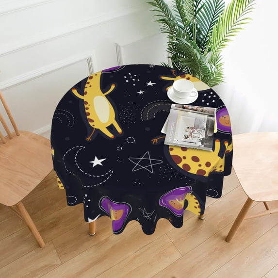 ZICANCN Round Table Cloths 60 Inch, Cartoon Galaxy Space Astronaut Table Cover Waterproof Washable Outdoor Picnic Tablecloth