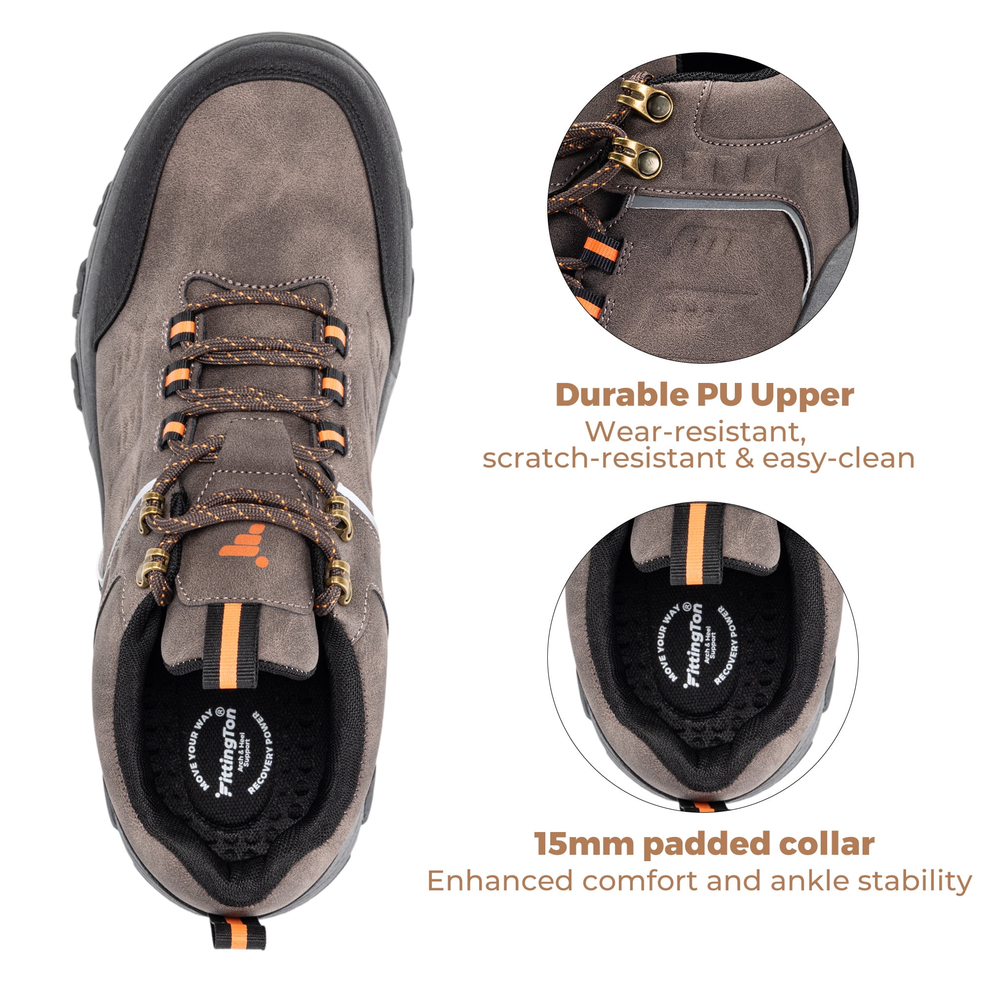 Fittington Men's Hiking Shoes Trekking Trails Outdoor Sneakers Walking Shoes with Arch Support, Reflective Safety Feature