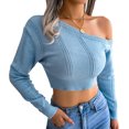 thumbnail image 1 of Hollow One Shoulder Sweater, Skin Friendly Long Sleeve Sweater Breathable Elegant  For Women For Holiday Party ANGGREK Azul S, 1 of 8