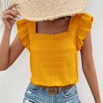 thumbnail image 5 of Defitshape Women's Butterfly Sleeve Blouse Bunched T Shirt Ruffle Square Neck Casual Date Chic Cute Elasthane Tshirt Yellow X-Large, 5 of 5