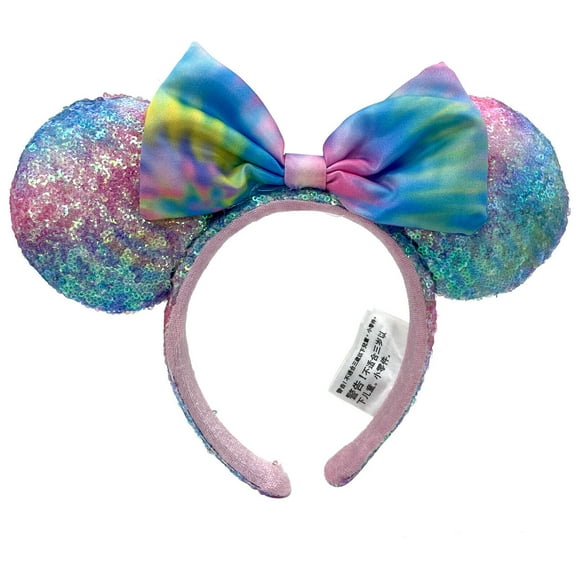 Fashion Bow Minnie Ears Sequin Headband Pastel Rainbow Tie Dye Hair Bands Girls Birthday Gift New