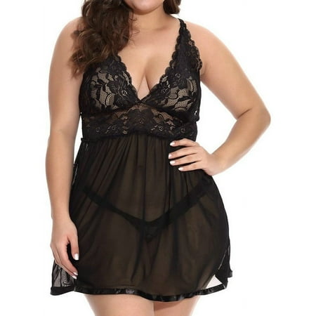 

Julycc Plus Size Womens Sleeveless V Neck Pajamas Sleepwear Babydoll Lace Nightdress