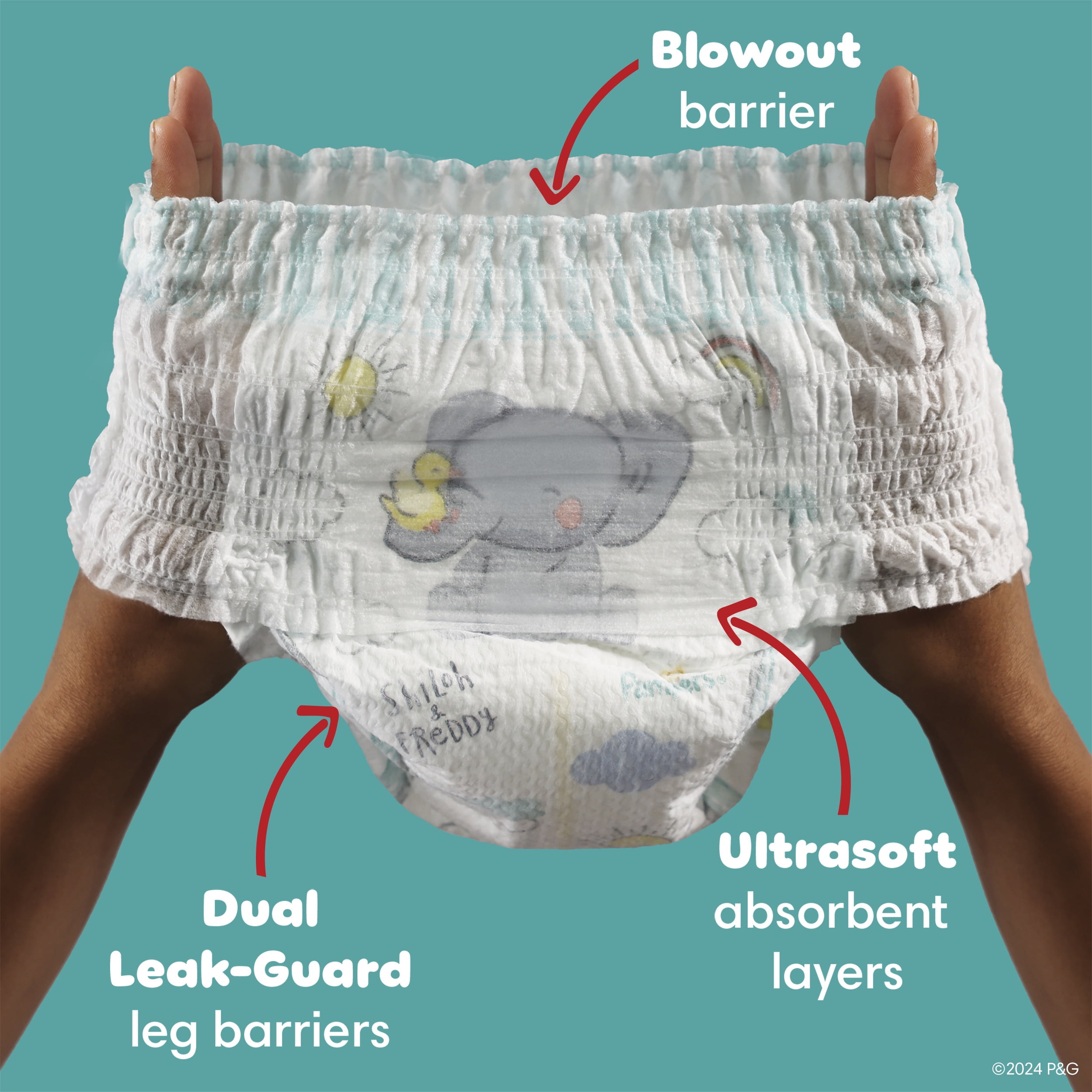 Pampers Swaddlers 360 Pull-On Diapers, Size 5, 88 Count for up to 100% Leakproof Skin Protection and Easy Changes