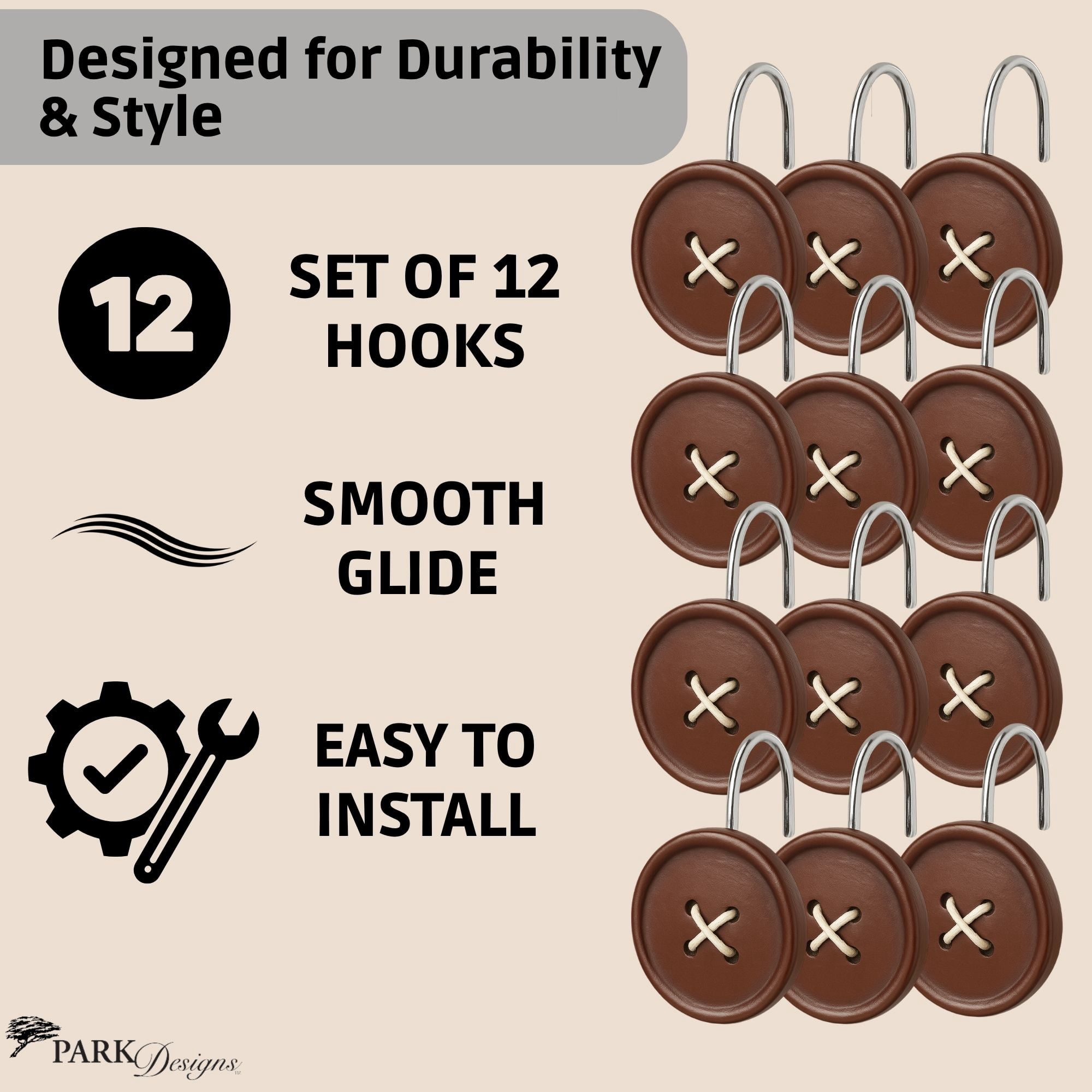 Park Designs Red Button Shower Curtain Hook Set Of 12