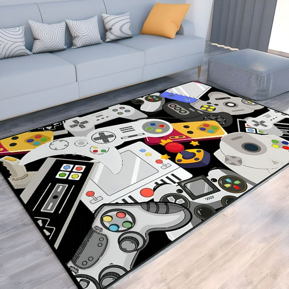 AUQ Game Rug Teen Boys Carpet with Game Controller Decoration,3D Gaming Rugs for Boys Bedroom Living Room Playroom,Non-Slip Gamer Carpet Children Gaming Area Rugs (60x40in)