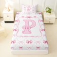 thumbnail image 3 of Manfei Romantic Shabby Chic P Personalized Initial Twin Sheet Sets 3pcs for Girls Teens,Kids Princess Style Bow Knot Plaid Bedding,Lightweight Room Decor, 3 of 5