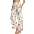 thumbnail image 4 of SCRAWLGOD Butterfly Floral Print Beige Womens Casual High Waist Pants Fashion Drawstring Loose Pants Trousers Soft Lightweight Lounge Slacks with Pockets, XXL, 4 of 7