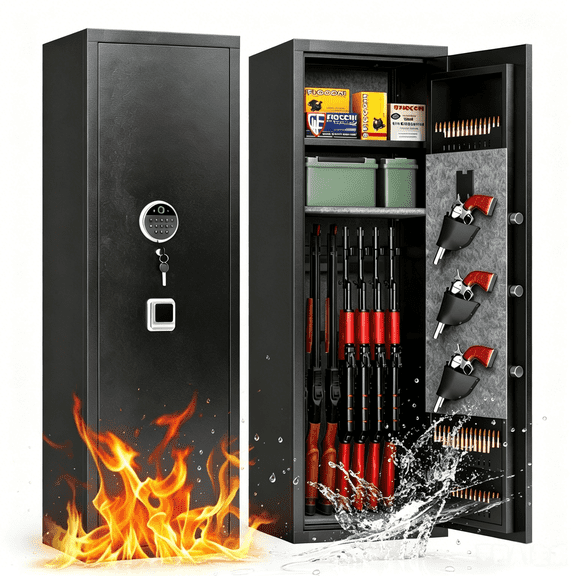 Gun Safe, Heat-Resistant Heavy Duty Gun Safes, Long Gun Safe for Rifle Shotgun for Home, Quick Access Rifle Safes, Adjustable Shelves,Black (51.97×11.81×13.78 inch)