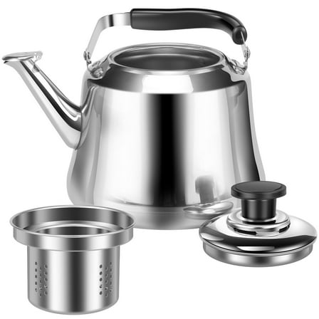 Wekvgz 2Pcs Tea Kettle Stainless Steel Whistling Tea Kettle with Tea Infuser 2L Capacity Stovetop Tea Maker with Ergonomic Handle Multifunctional Whistling Teapot for Kitchen Stove Induction Cooker
