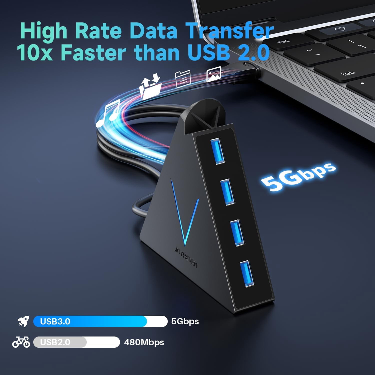 4-Port USB 3.0 Hub, FlyingVHUB USB Hub Tower with 2 ft Extended Cable,USB Splitter for Laptop,PC,PS4,PS5,Xbox,Mouse,Keyboard, Flash Drive, U-Disk (Black)