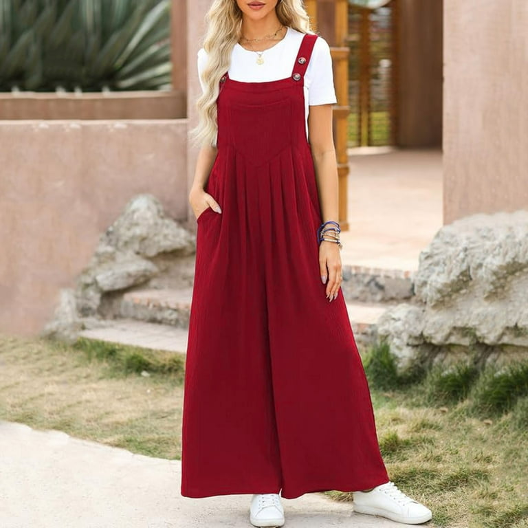 TIANZEN Women Casual Solid Pocket Romper Long Playsuit Strap