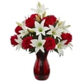 thumbnail image 1 of Nearly Natural 1661 Arrangement Artificiel de Roses et de Lys dans un Vase Rouge, 1 of 1