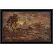 Sunset at Arbonne 40x28 Large Black Ornate Wood Framed Canvas Art by Theodore Rousseau