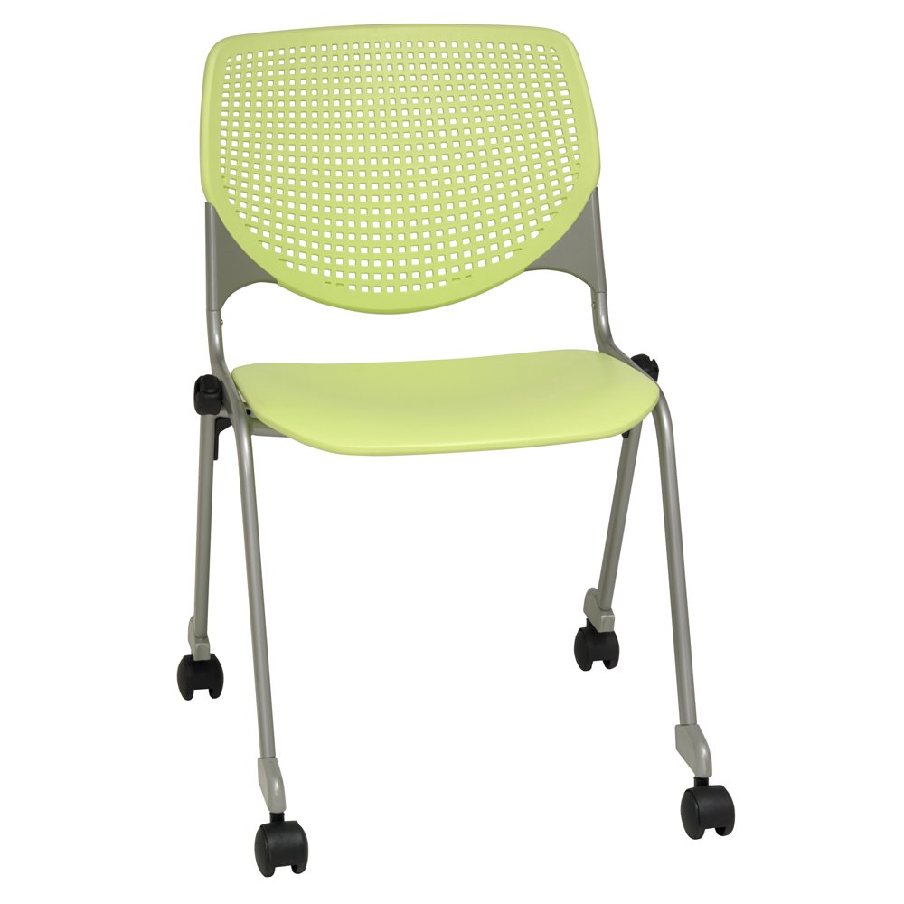 KFI Studios KOOL Armless Stacking Chair with Casters, White Back, Lime