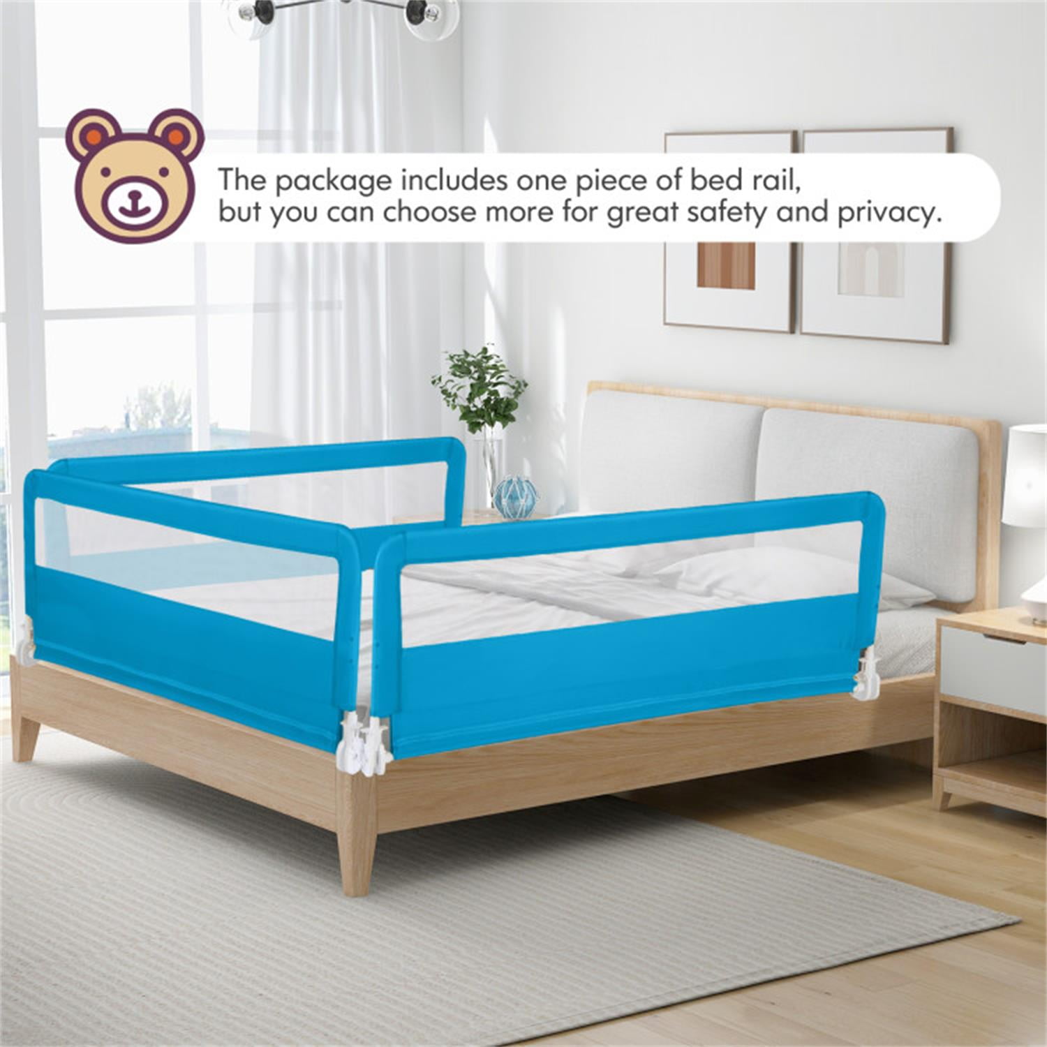 Spaco 59 Inch Folding Breathable Baby Bed Rail Guard with Safety Strap, Bed Rail, Versatile Bed Guardrail for Queen, King, Twin, and Bunk Size Beds, Blue