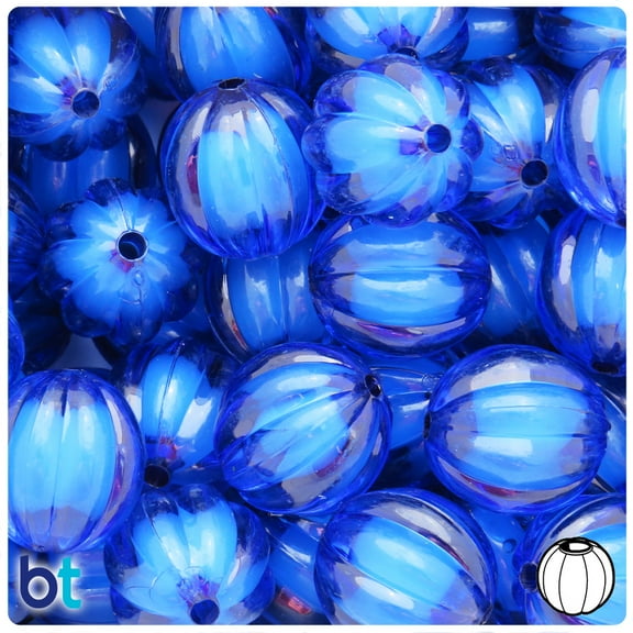 BeadTin Dark Blue Transparent 20mm Melon Plastic Bead in Beads (10pcs)
