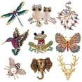 thumbnail image 1 of 9 piezas de broches para mujer, juego a granel, con diamantes de imitación, con forma de animal, de cristal, vintage, con colibrí, búho, elefante, pavo real, abeja, broche con forma de anima, 1 of 5