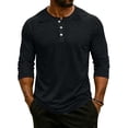 thumbnail image 2 of Resicozy 3/4 Sleeve Shirt Men Summer Solid Color Henley Neck Baseball T-Shirts Casual Loose Fit Tees T-Shirt Black M, 2 of 7