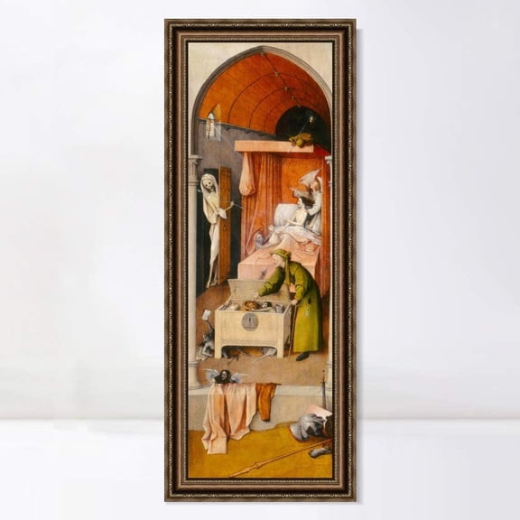 INVIN ART Framed Canvas Print Death And The Miser by Hieronymus Bosch Modern Wall Art, 16"x36"