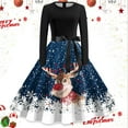 thumbnail image 2 of Christmas Dresses for Women Christmas Party Outfits for women's A Line Dress Long Sleeve Christmas Dress With Round Neck And Bow Elegant Waist Holiday Skirt Dress, 2 of 3