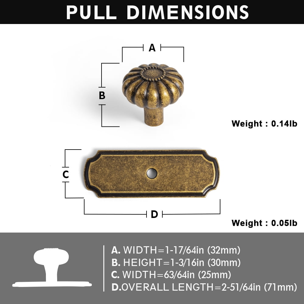 Goo-Ki Set of 6 - Elegant Vintage Bloom Antique Brass Cabinet Knobs with Backplate, Drawer Pulls for Kitchen, Dresser Cabinet Hardware for Bedroom, 1-1/4 Inches Diameter Handles