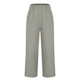 thumbnail image 4 of VEKDONE Summer Linen Straight Trousers for Women High Elastic Waist Ankle Pants Loose Fit Plus Size Lounge Pant with Pockets Solid Color Lightweight Long Pants ZC Gray Large, 4 of 7