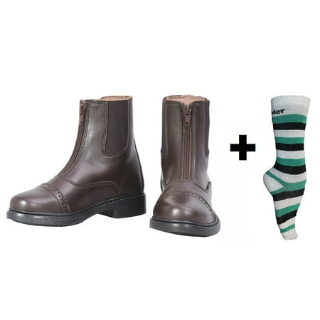TuffRider Children's Starter Front Zip Paddock Boots with FREE 3 Pack Boot Socks | Children's Horse Riding Equestrian (Best Horse Boots For Eventing)