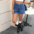 thumbnail image 6 of Miluxas Women's Jean Shorts High Waisted A Line Denim Shorts with Patch Pockets Casual Summer Y2K Going Out Short Pants Streetwear Dark Blue, 6 of 8