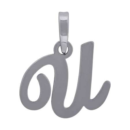925 Sterling Silver Unisex Cursive Letter Name Personalized Monogram Initial Alphabet U Charm Pendant Necklace 17.5x15.2