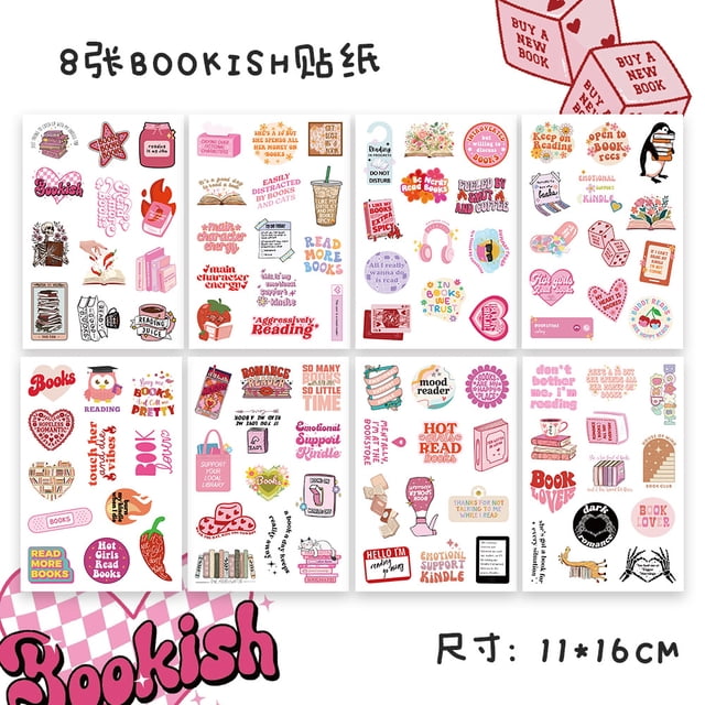100 pegatinas rosas de libros, pegatinas de vinilo impermeables con forma de corazón, pegatinas estéticas, pegatinas de lectura para álbumes de recortes, portátiles, patinetas